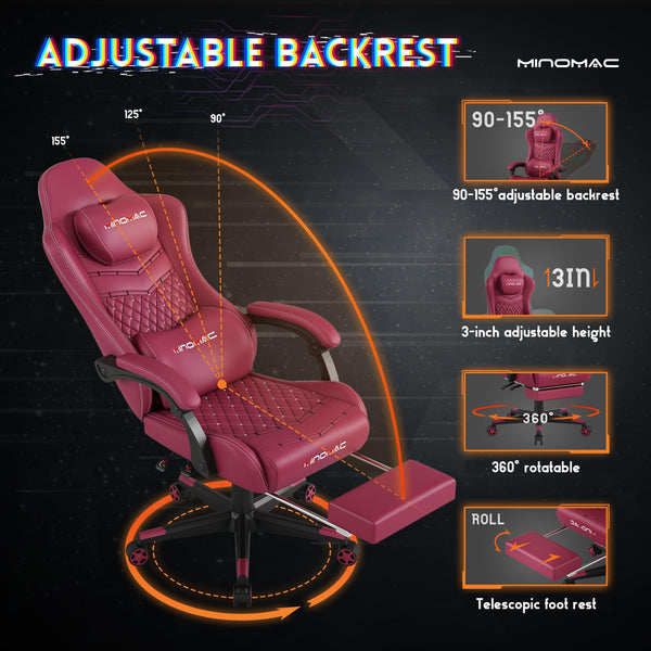 Ergonomic Gaming Chair with Retractable Footrest
