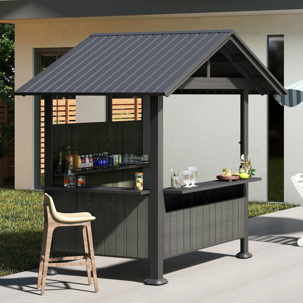 Outdoor Bar Gazebo with Hardtop Roof & Storage Shelves