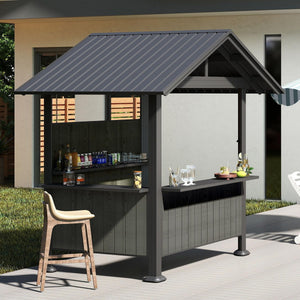 Outdoor Bar Gazebo with Hardtop Roof & Storage Shelves