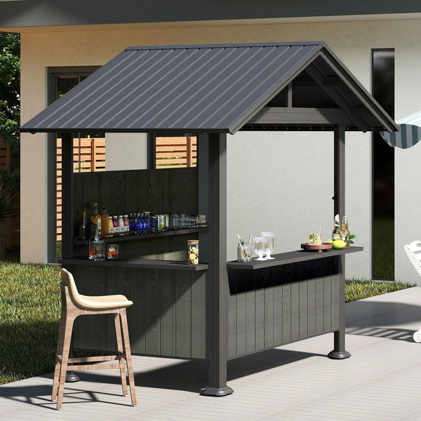 Outdoor Bar Gazebo with Hardtop Roof & Storage Shelves