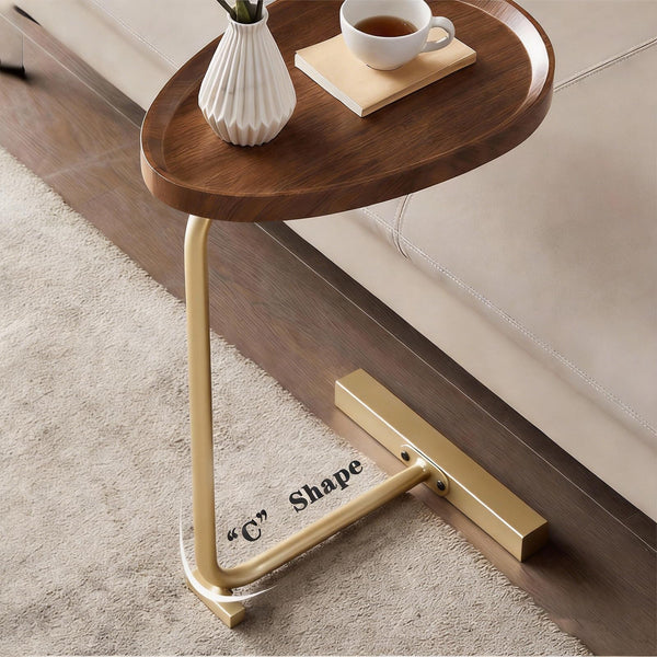 C Shaped Side Table | Metal & Wood | 24 Inch