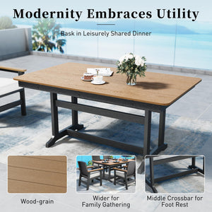 7-Piece HDPE Outdoor Dining Set with Wicker Rattan Chairs & Waterproof Cushions