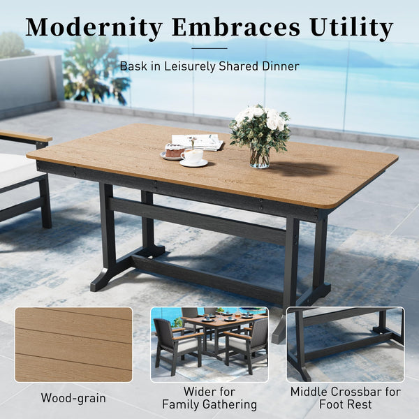 7-Piece HDPE Outdoor Dining Set with Wicker Rattan Chairs & Waterproof Cushions