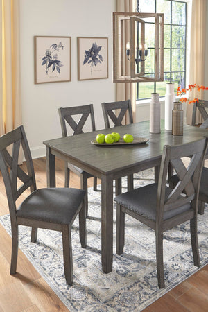 7-Piece Rustic Dining Set – Rectangular Table & 6 X-Back Upholstered Chairs