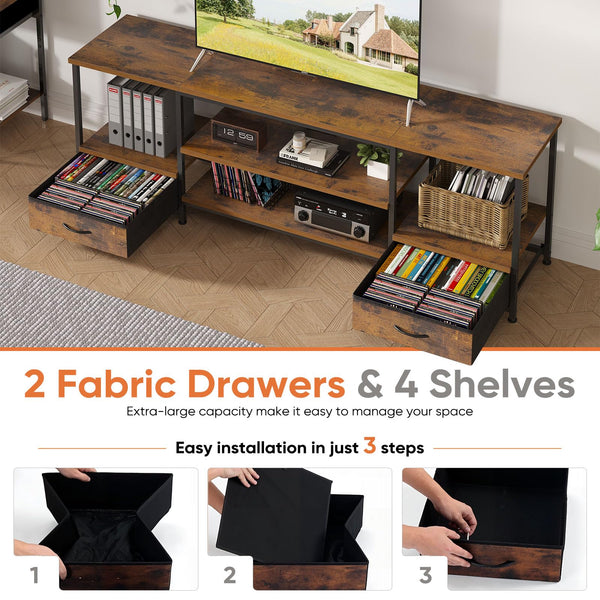 Wood TV Stand with Drawers & Charging Station