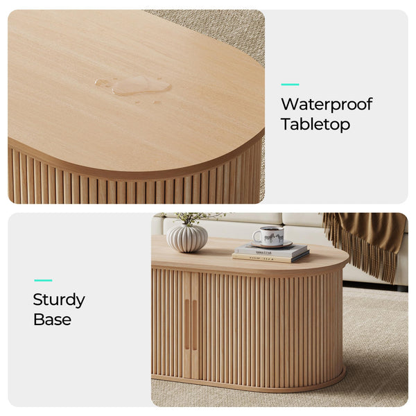 Lift Top Coffee Table with Tambour Door & Storage