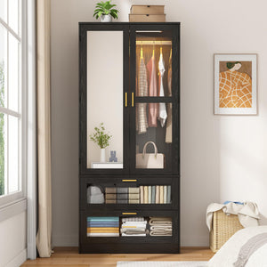 2-Door Wardrobe with LED & Mirror