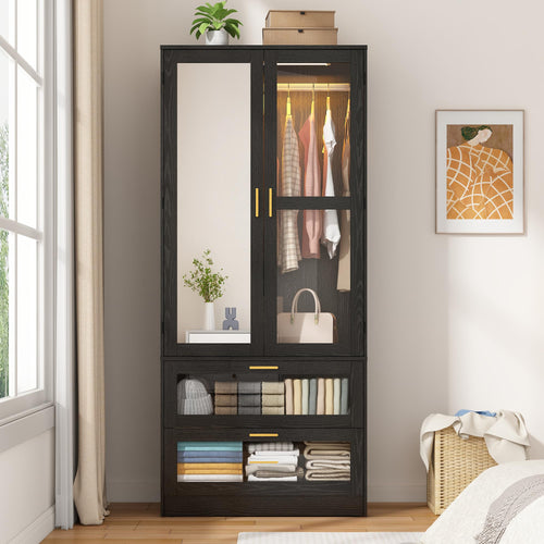 2-Door Wardrobe with LED & Mirror