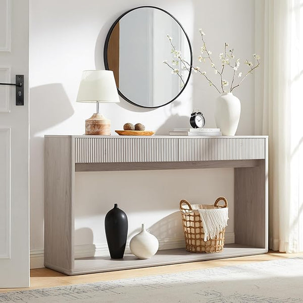 63-Inch Fluted Console Table with 2 Drawers