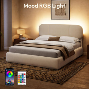 Upholstered Platform Bed Frame with Storage Drawers & LED Lights