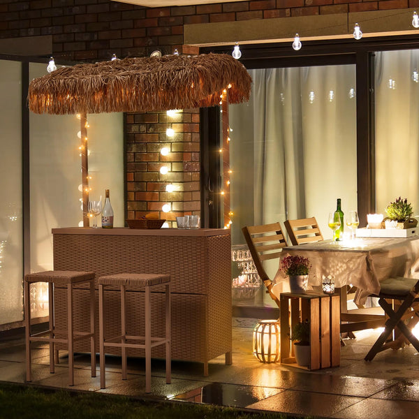 3-Piece Outdoor Tiki Bar Set with Stools & Canopy
