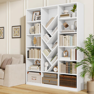 6-Tier Tree Bookshelf with 13 Open Compartments