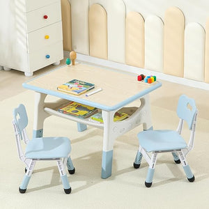 Height-Adjustable Kids Table and 2 Chairs Set