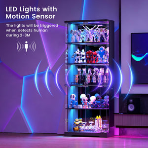 Glass Display Cabinet with RGB LED Lights & Lockable Doors