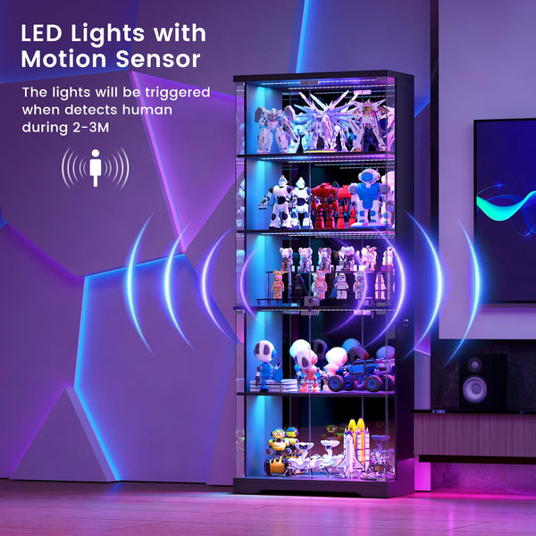 Glass Display Cabinet with RGB LED Lights & Lockable Doors