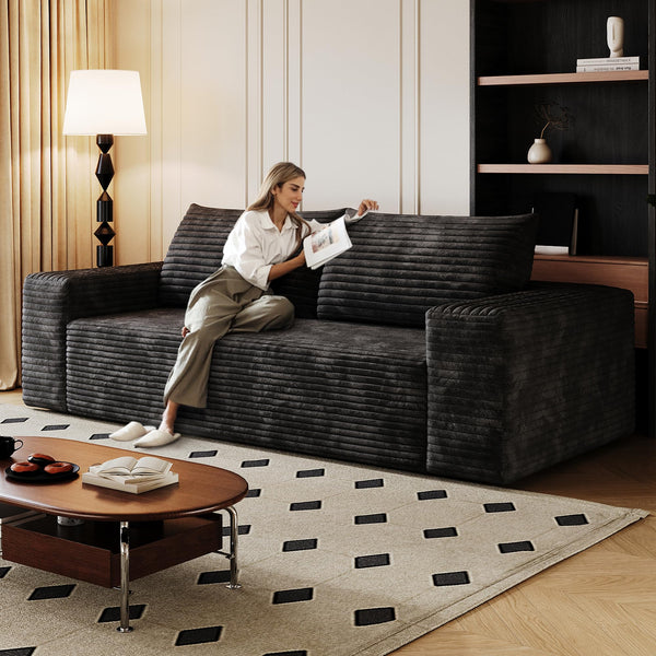 Corduroy Loveseat Boneless Sofa Couch – No Assembly, High-Density Foam