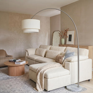 Arc Floor Lamp with Marble Base & Drum Shade