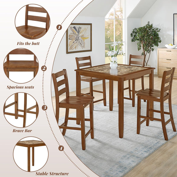 Counter Height Dining Table Set with 4 Chairs – 5-Piece Bar-Style Breakfast Set for Small Spaces