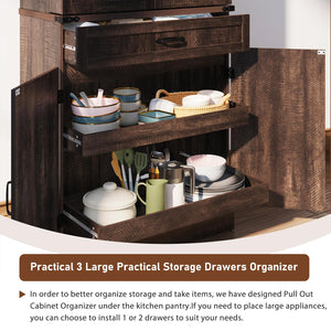 71" Tall Farmhouse Kitchen Pantry Cabinet with Drawers & Barn Doors