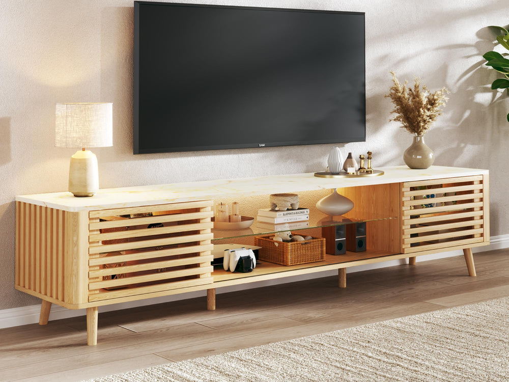 70" TV Stand with LED Lights & Faux Marble Top