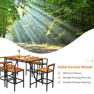 7-Piece Outdoor Acacia Wood Bar Set with 6 Bar Stools