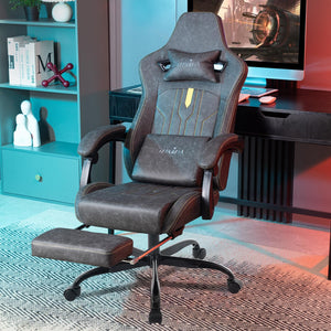 Gaming Chair with Footrest Ergonomic Computer Chair Massage Lumbar Cushion, Racing Video Game Chair Adjustable Rocker Recliner Executive Office Desk Chair Pu Leather for Adults