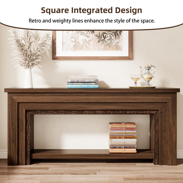 Wood Console Table with Double-Layer Open Storage — Rustic Brown
