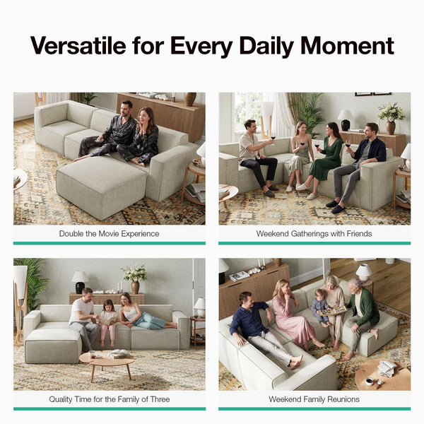 Modular Sectional Sofa with Ottoman, No-Assembly Chenille Couch