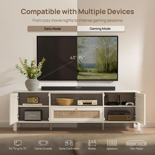 Rattan TV Stand with Drawer & Storage Cabinets