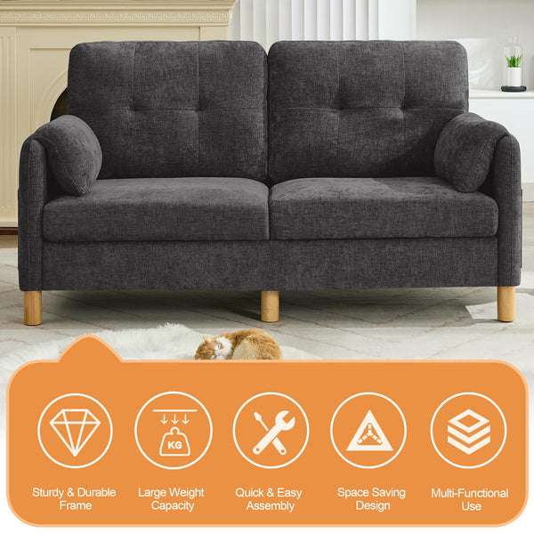 Chenille Loveseat Sofa with Storage Pockets