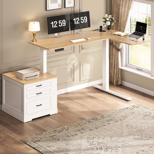 L-Shaped Electric Standing Desk with Drawers & Power Outlet