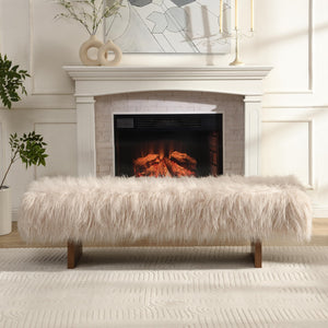 Faux Wool Upholstered Bedroom Bench with Rubberwood Legs