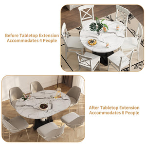 Expandable Round to Oval Dining Table with 2-Tier Storage Shelves