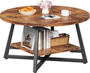 Round Coffee Table with Storage – 2-Tier Modern Wood & Metal Design