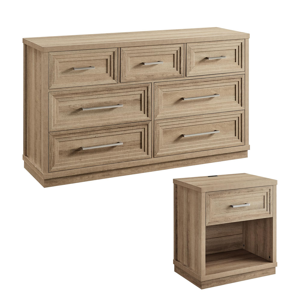 7-Drawer Dresser & Nightstand Set with Charging Station