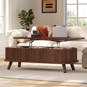 47" Oval Lift Top Coffee Table with Storage & Fluted Design
