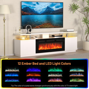 70" Fireplace TV Stand with Electric Heater & LED Colors