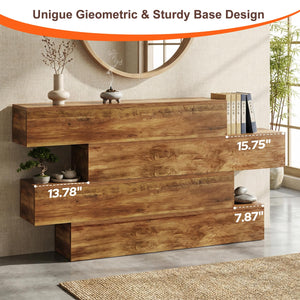 63-Inch 4-Tier Staggered Console Table – Walnut