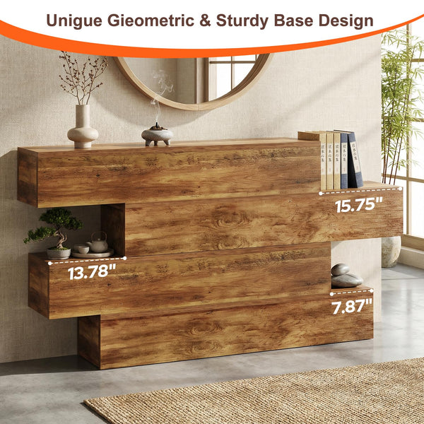 63-Inch 4-Tier Staggered Console Table – Walnut
