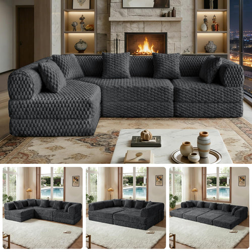 L-Shaped Modular Sectional Sofa Bed – Velvet, No Assembly
