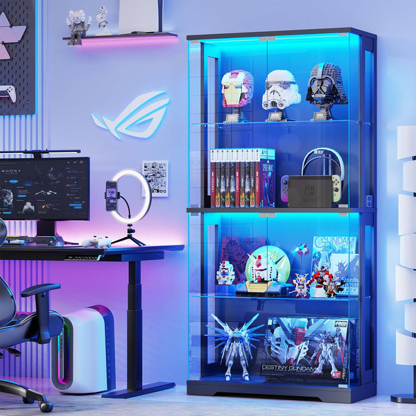 4-Tier Glass Display Cabinet with LED Lighting & Human Sensor