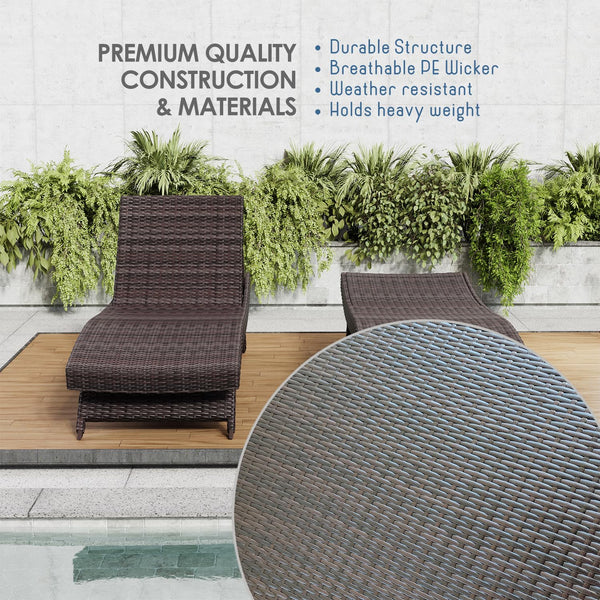 Outdoor Wicker Chaise Lounge Chair with Reclining Backrest