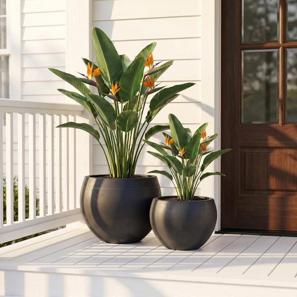 Round Planter Pots Set of 2 — Outdoor & Indoor, MGO, Drainage Hole, 13" & 10"