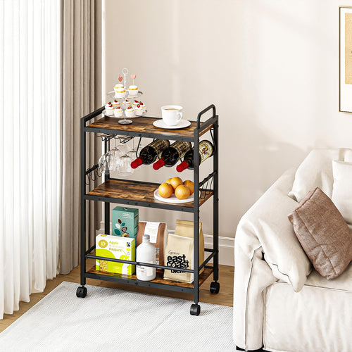Rolling Bar Cart with Wine Rack & Glass Holder
