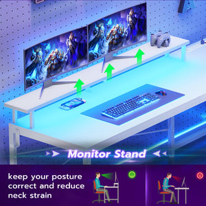 L-Shaped Corner Desk with Storage, LED Lights & Power Outlet