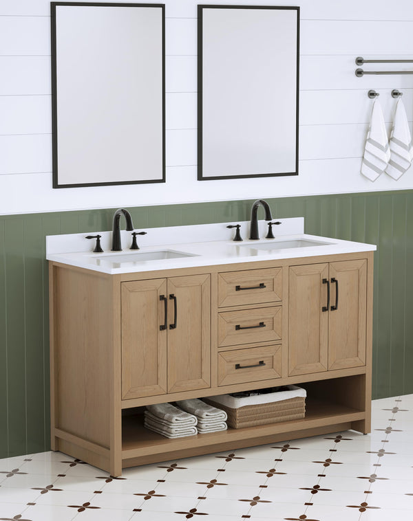 55" Double Bathroom Vanity with Ceramic Sinks