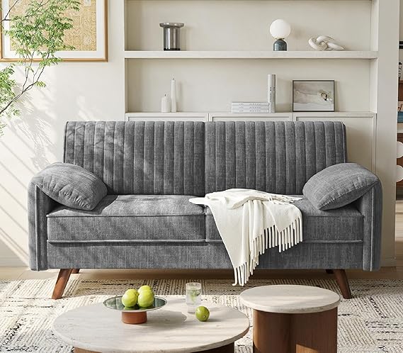 Chenille Loveseat Sofa with Padded Arms – 64.5" Modern Couch for Living Room