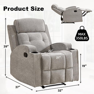 Manual Recliner Chair with Cup Holders & Overstuffed Back