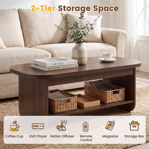 Oval Coffee Table 47" 2-Tier Mid-Century Modern – Espresso