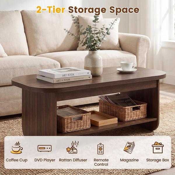 Oval Coffee Table 47" 2-Tier Mid-Century Modern – Espresso